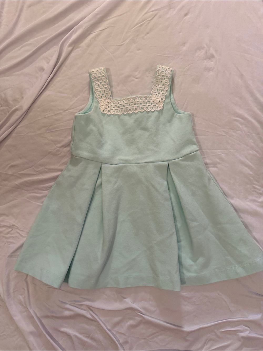 Janie and Jack Mint Green Sleeveless Dress with White Lace Trim